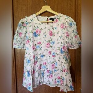 Aqua Pink and Blue Floral Babydoll Top